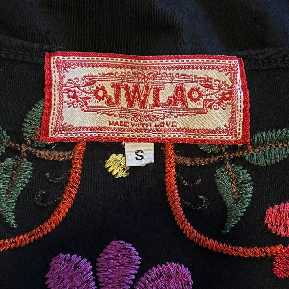 Johnny Was LA JWLA Black Knit Dress with Floral Embroidered LOVE Birds - Picture 10 of 10